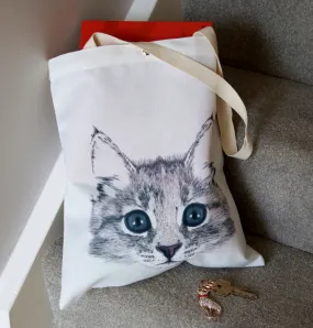 White Kitten Canvas Tote Bag