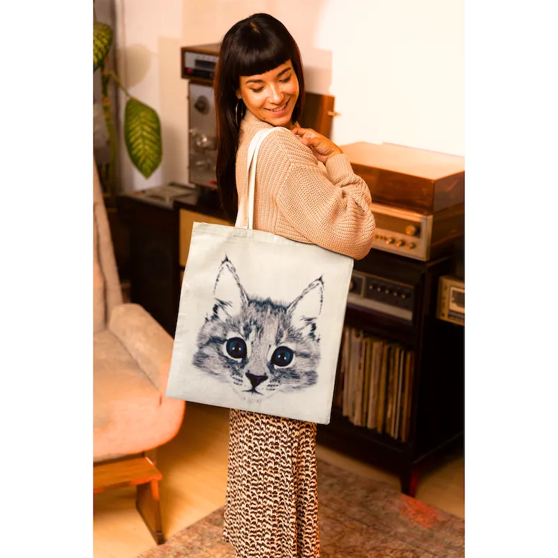 White Kitten Canvas Tote Bag