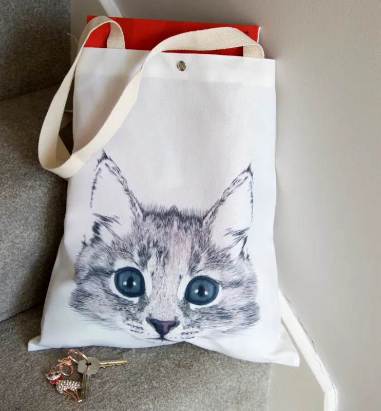 White Kitten Canvas Tote Bag