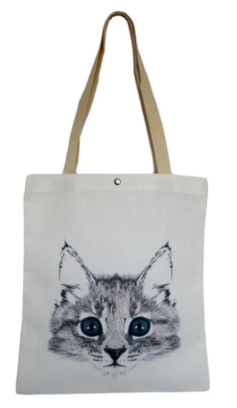 White Kitten Canvas Tote Bag